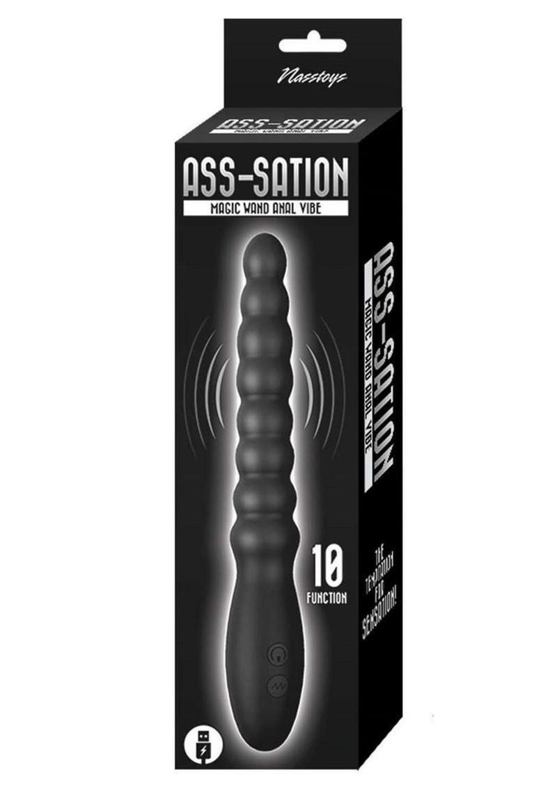 Ass-Sation Magic Wand Rechargeable Silicone Anal Vibrator - Black