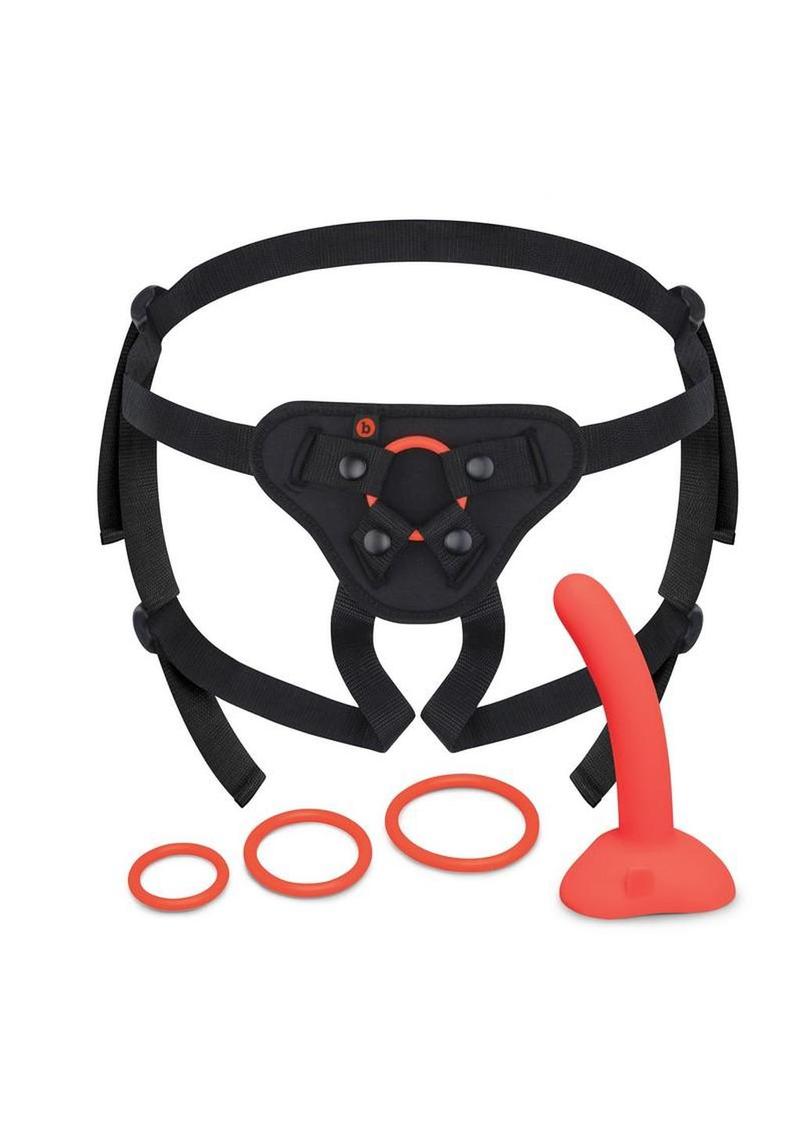 B Vibe Beginner Strap-On Harness Set with Silicone Dildo Peg - Orange - 5in