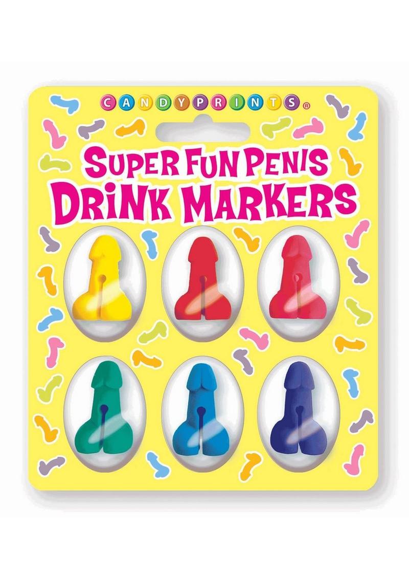 Candyprints Super Fun Penis Cocktail Markers - Assorted Colors - 6 Per Set