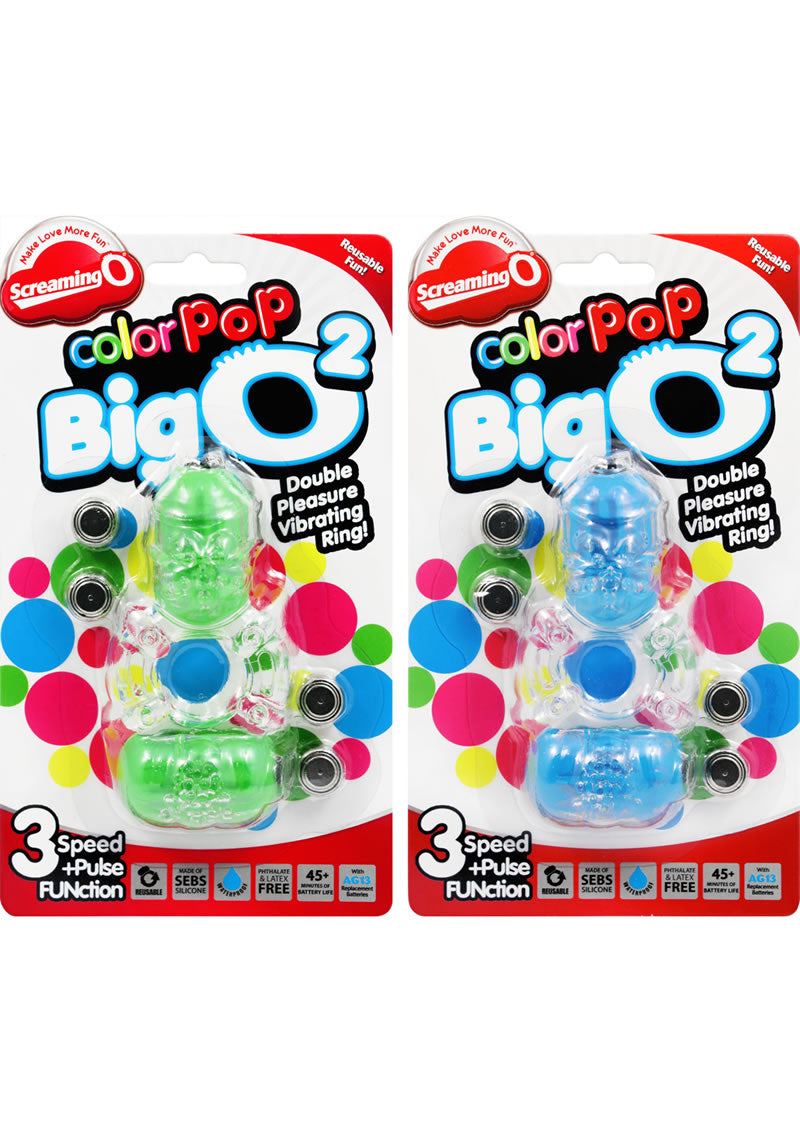 Color Pop Big O 2 Silicone Double Vibrating Cock Ring Waterproof - Assorted Colors