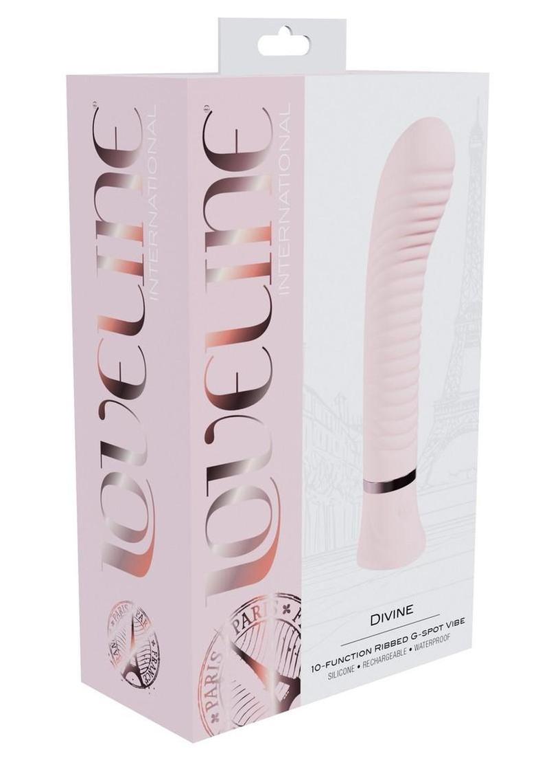 Loveline Divine 10 Function Rechargeable Silicone Ribbed G-Spot Vibrator - Pink