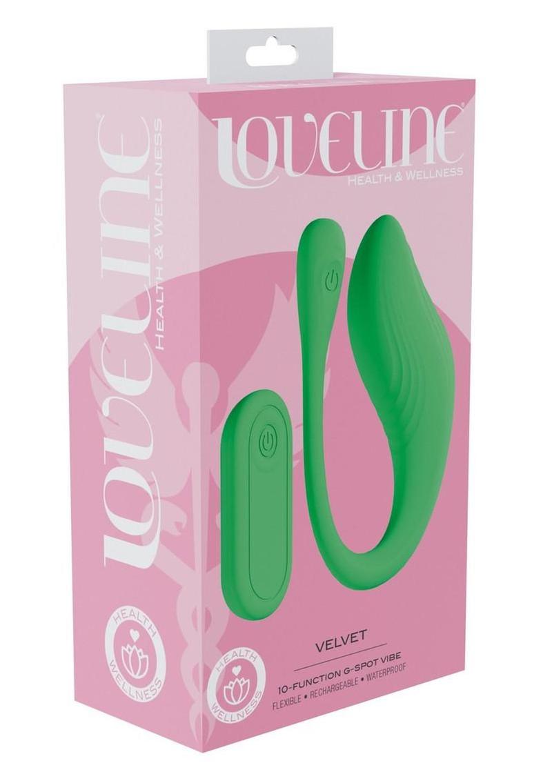Loveline Velvet G-Spot 10 Function Silicone Rechargeable Vibrator with Remote - Green