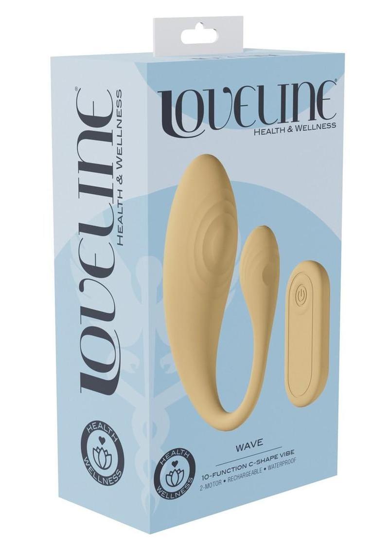 Loveline Wave C-Shape 10 Function Rechargeable Silicone Vibrator with Remote Control - Yellow