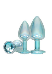 Ouch! Paris Collection Metal Anal Plug - Blue/Metal - 3 Piece/Set