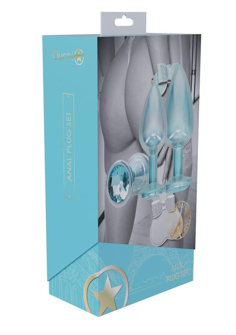 Ouch! Paris Collection Metal Anal Plug - Blue/Metal - 3 Piece/Set