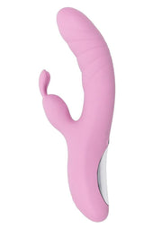 Playboy Rub Me Right Rechargeable Silicone Thrusting G-Spot Rabbit Vibrator - Pink