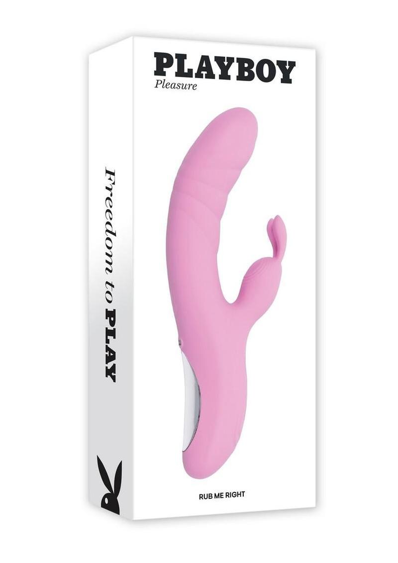 Playboy Rub Me Right Rechargeable Silicone Thrusting G-Spot Rabbit Vibrator - Pink