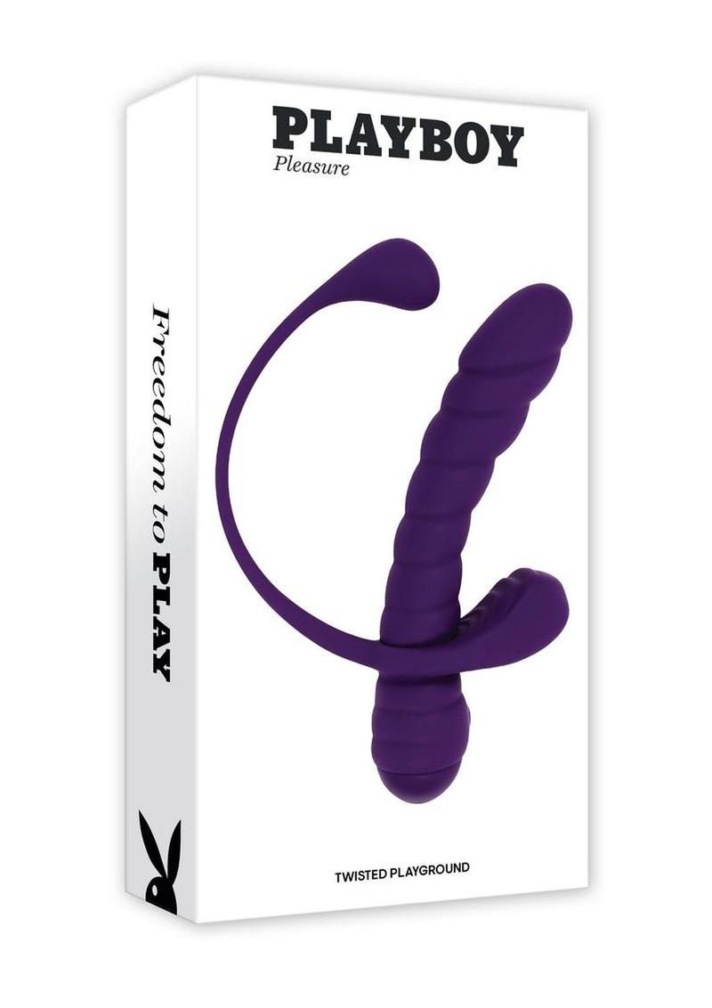 Playboy Twisted Playground Rechargeable Silicone Dual Vibrator with Detachable C-Ring Anal Tail - Purple