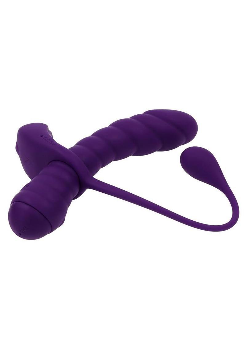 Playboy Twisted Playground Rechargeable Silicone Dual Vibrator with Detachable C-Ring Anal Tail