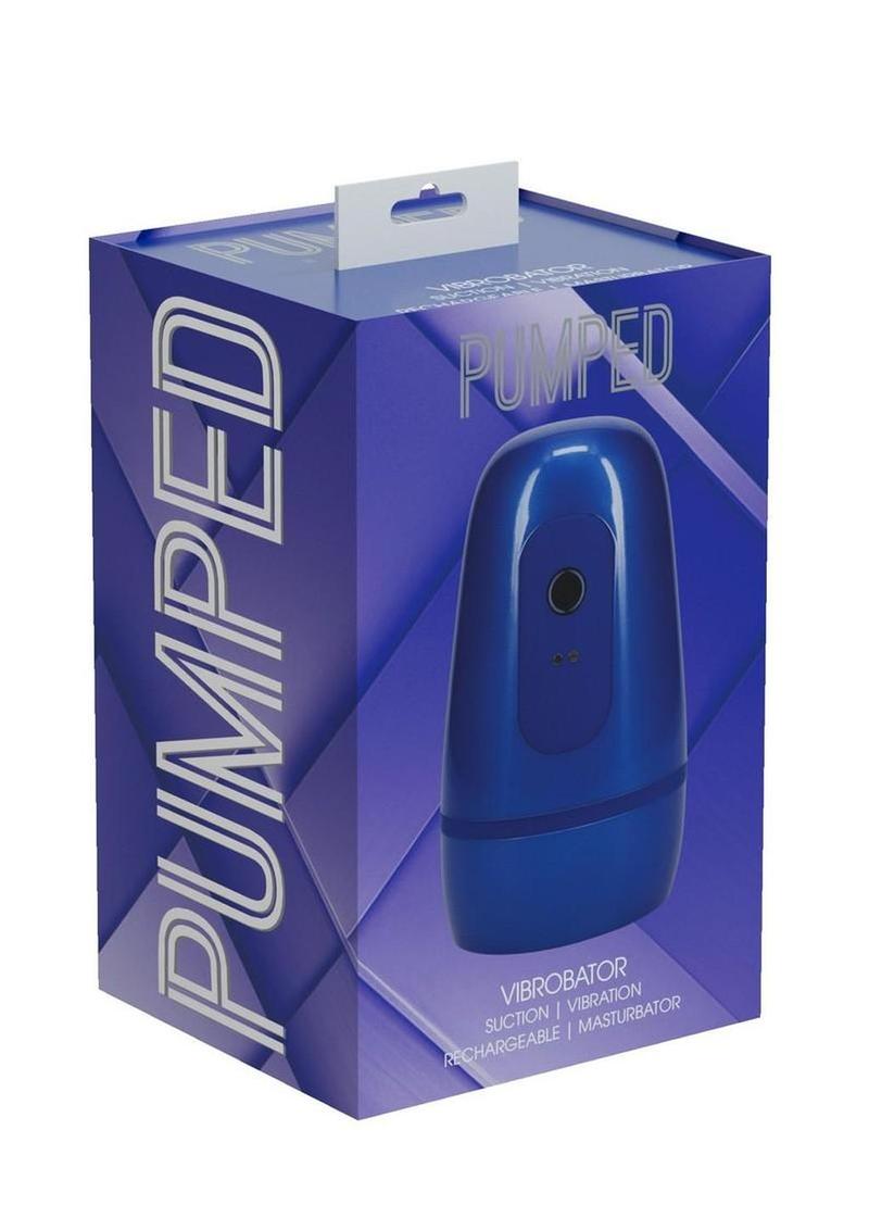 Pumped Vibrobator Pressure Suction 9 Function Vibrating Rechargeable Masturbator - Metallic - Blue