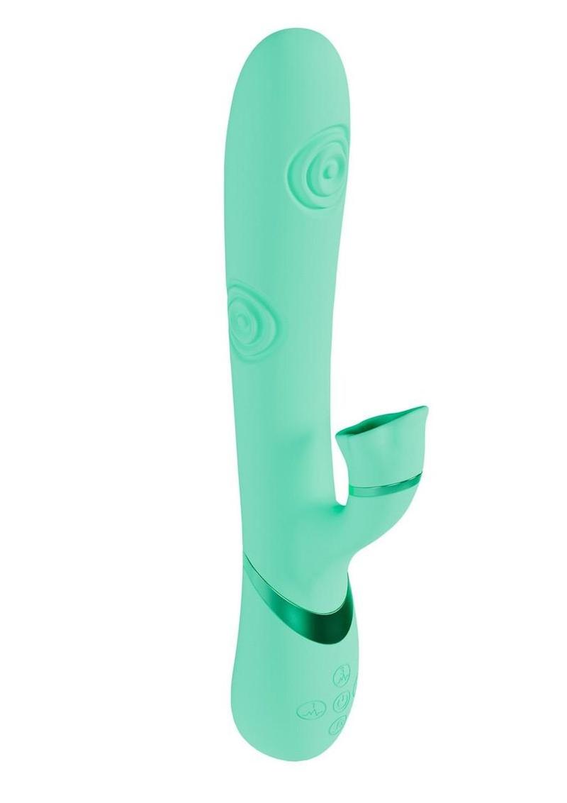 Vive Fiore Silicone Rechargeable Triple Motor G-Spot Air Wave Vibrating and Tapping Flared Clit Stimulator - Green