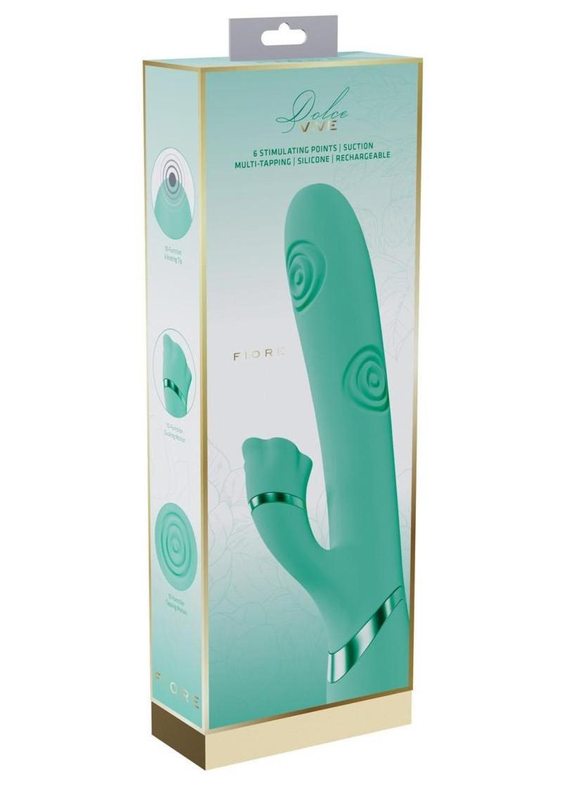 Vive Fiore Silicone Rechargeable Triple Motor G-Spot Air Wave Vibrating and Tapping Flared Clit Stimulator - Green