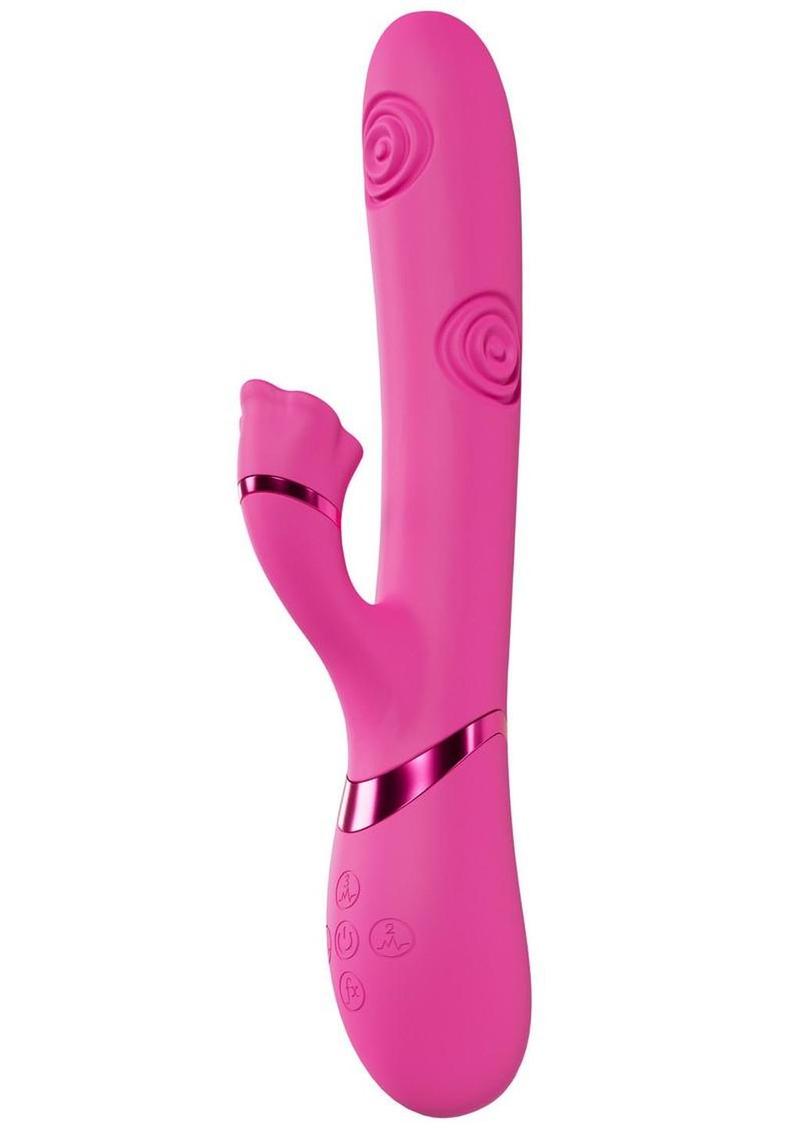 Vive Fiore Silicone Rechargeable Triple Motor G-Spot Air Wave Vibrating and Tapping Flared Clit Stimulator - Pink