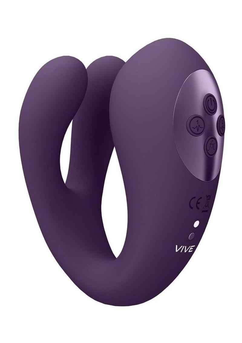 Vive Yoko Rechargeable Silicone Tripe Motor Dual Prongs with Clitoral Pulse Wave Vibrator - Purple