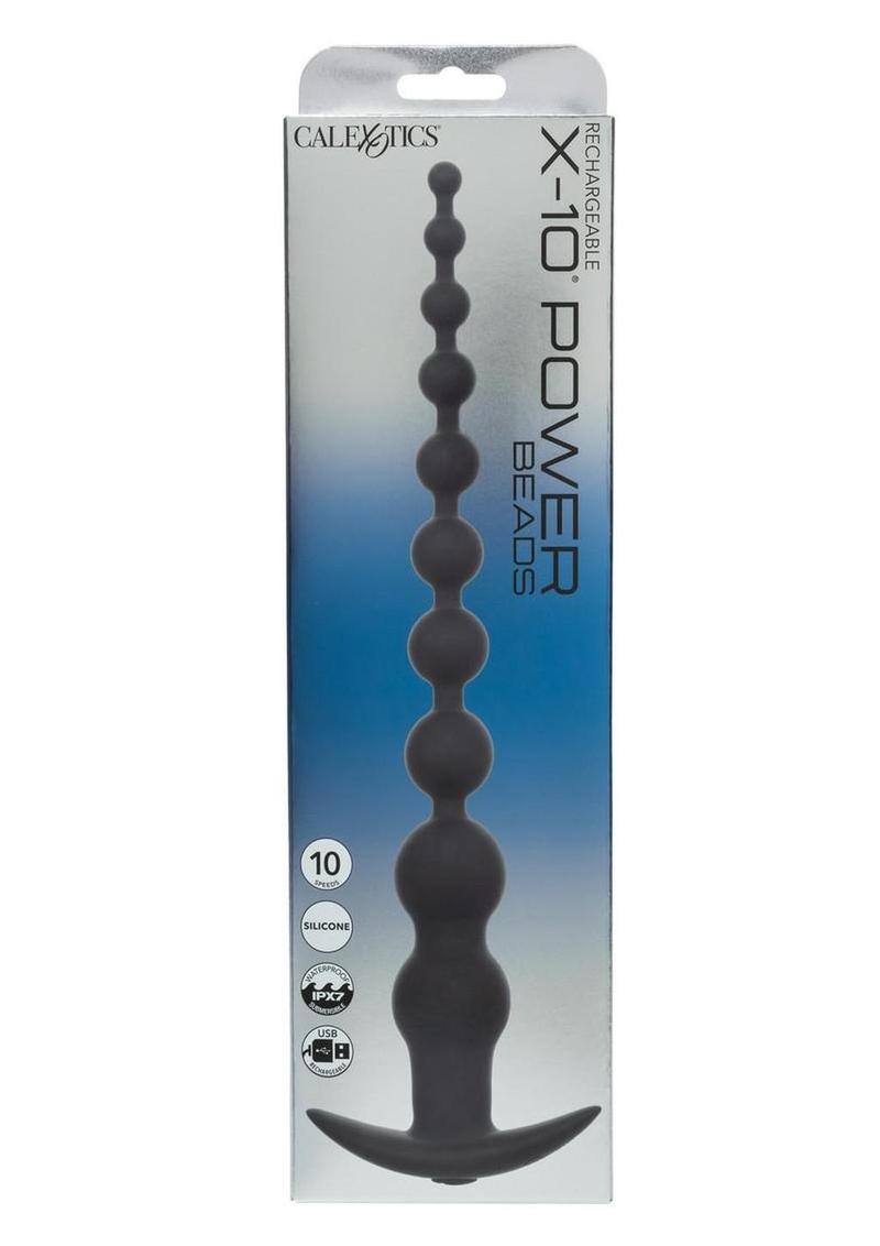 Anal Toys Rechargeable X-10 Silicone Power Beads - Black - 11in