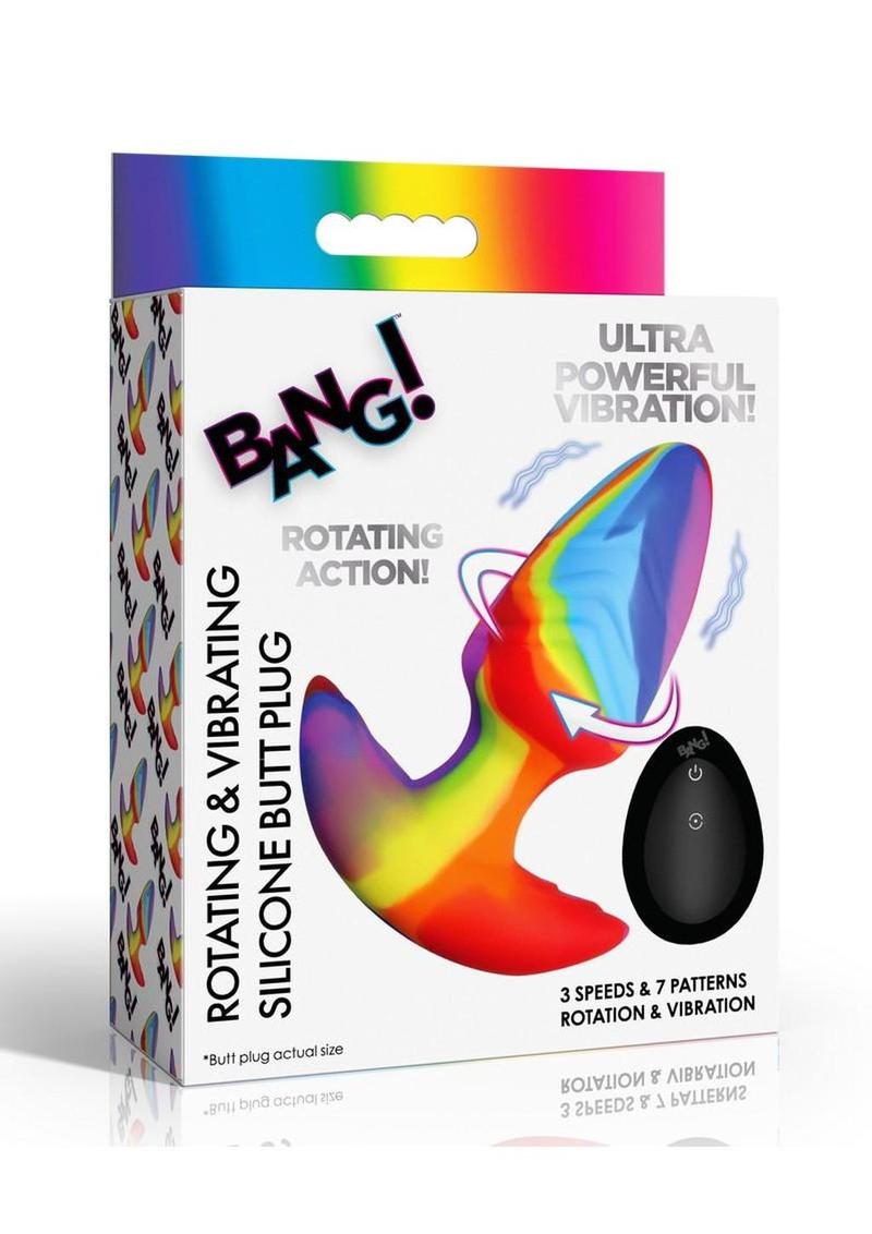 Bang Rotating and Vibrating Rechargeable Silicone Butt Plug - Rainbow