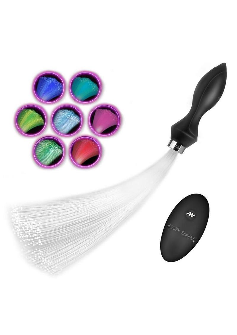 Booty Sparks Vibrating Silicone Optical Fiber Rechargeable Butt Plug with Remote - Black/Multiple