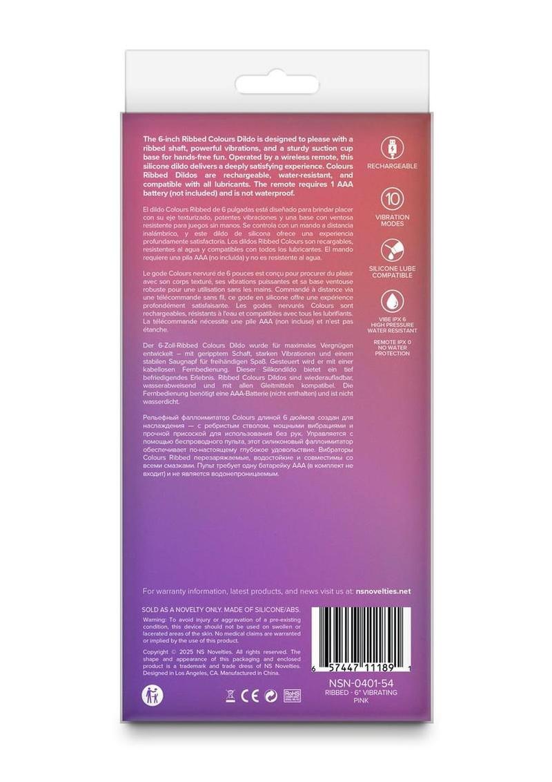 Colours Ribbed Rechargeable Silicone Vibrating Dildo with Remote Control