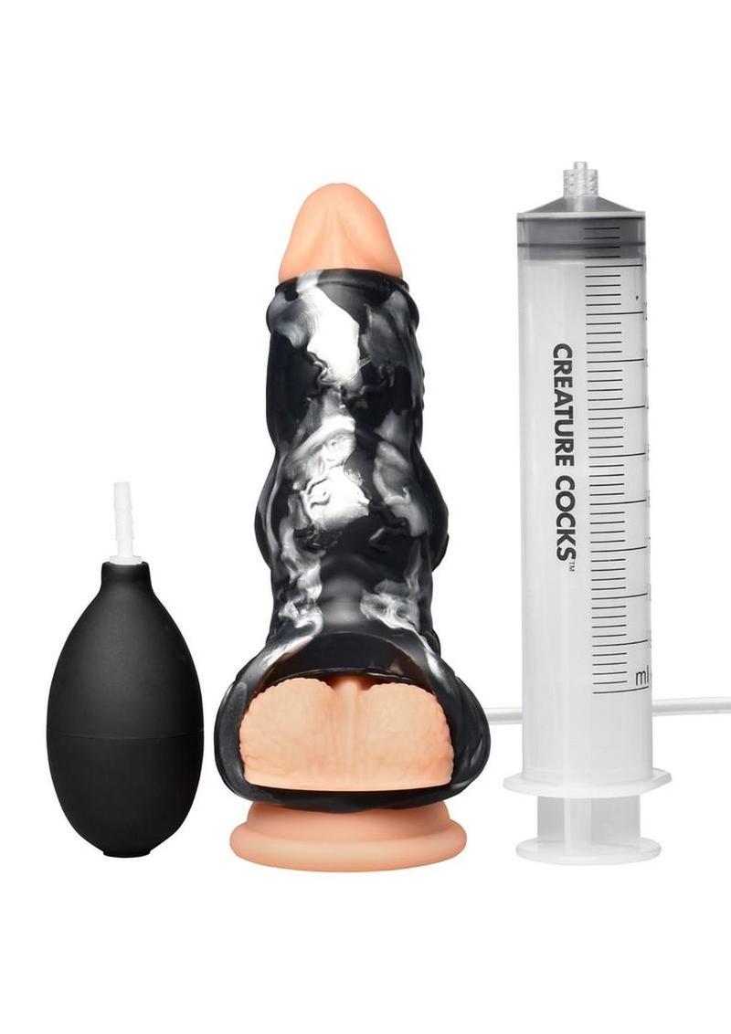 Creature Cocks Night Prowler Squirting Silicone Penis Enhancer - Black/Silver