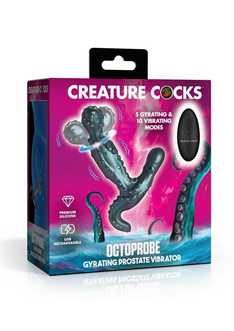 Creature Cocks Octoprobe Gyrating Rechargeable Silicone Prostate Vibrator with Remote Control - Blue/Purple