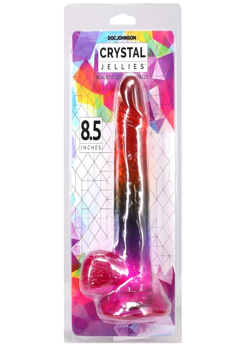 Crystal Jellies Realistic Dildo with Balls - Multicolor/Rainbow - 8.5in