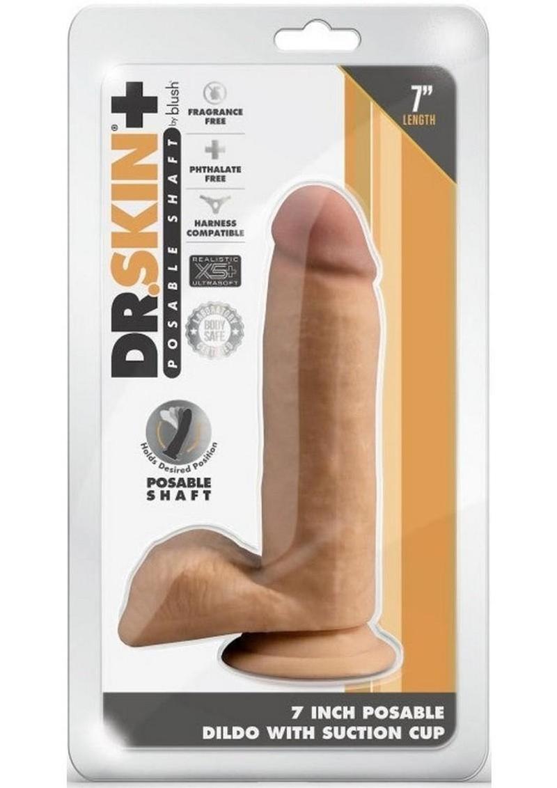 Dr. Skin Plus Posable Dildo with Balls and Suction Cup - Caramel - 7in