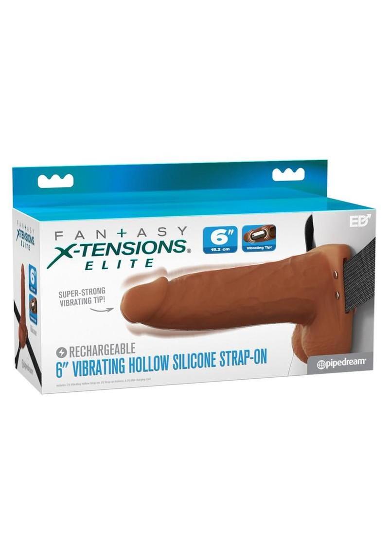 Fantasy X-Tensions Elite Vibrating Rechargeable Silicone Dual Density Hollow Strap-On - Caramel - 6in