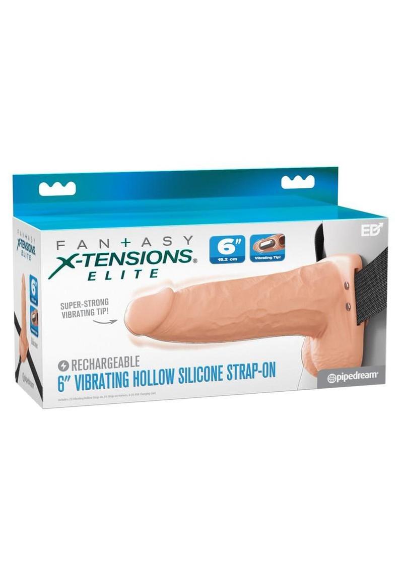 Fantasy X-Tensions Elite Vibrating Rechargeable Silicone Dual Density Hollow Strap-On - Vanilla - 6in