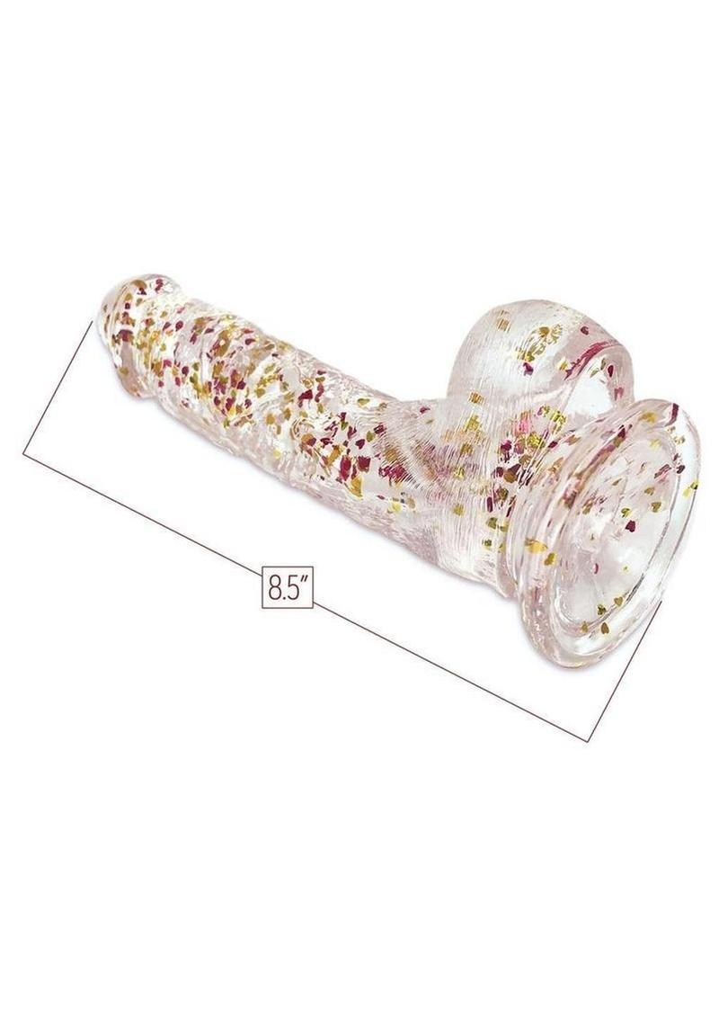 Glittergasm Realistic Clear Dildo with Balls and Suction Cup - Blue/Purple/Violet Glitter