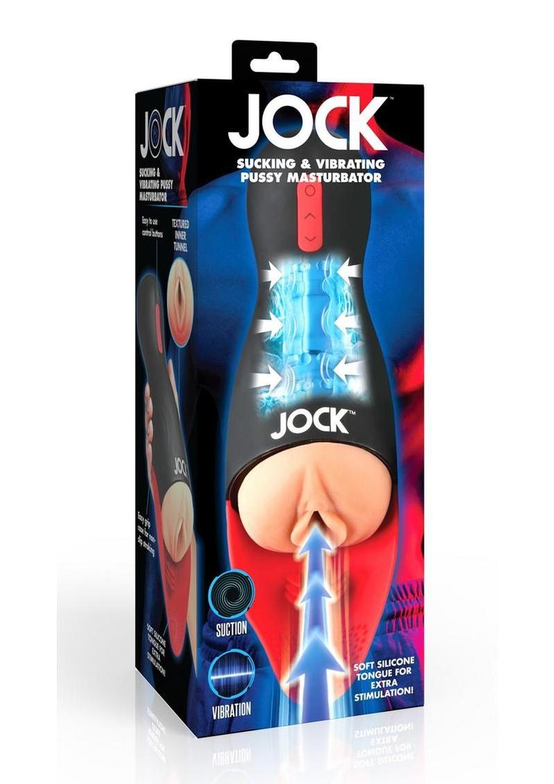 Jock Sucking and Vibrating Rechargeable Pussy Masturbator - Black/Vanilla