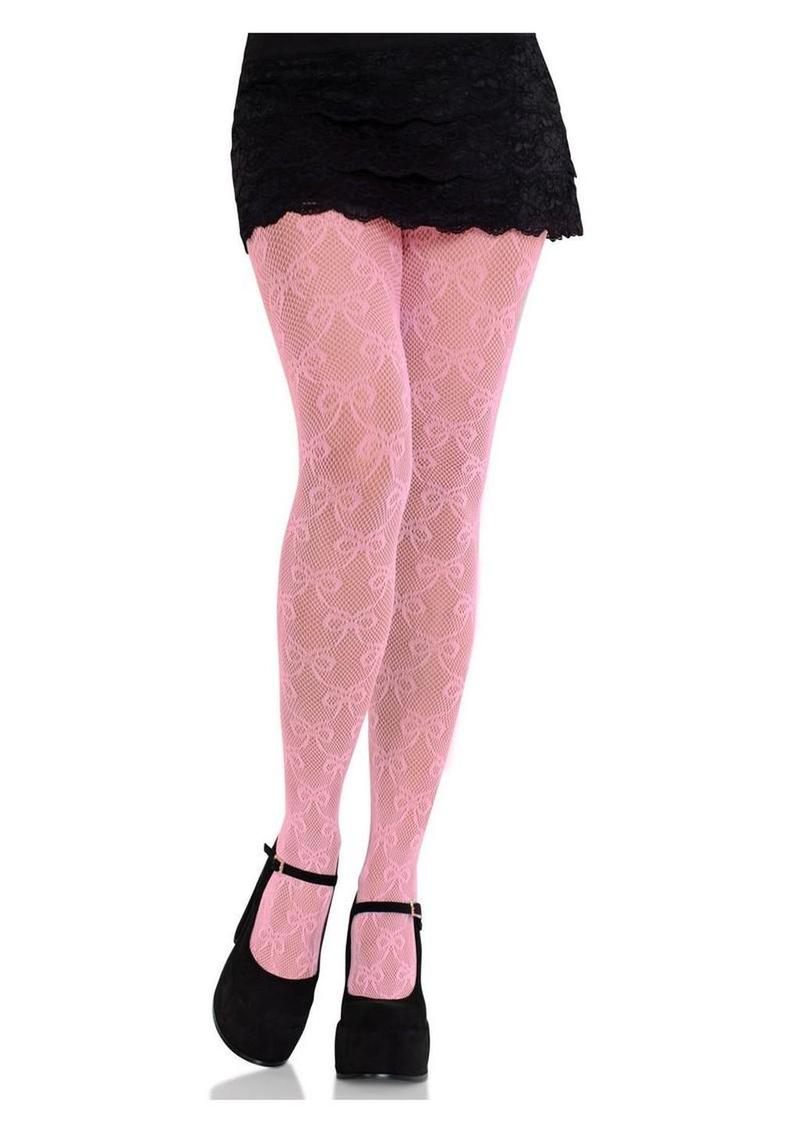Leg Avenue Bow Net Tights - Pink - One Size