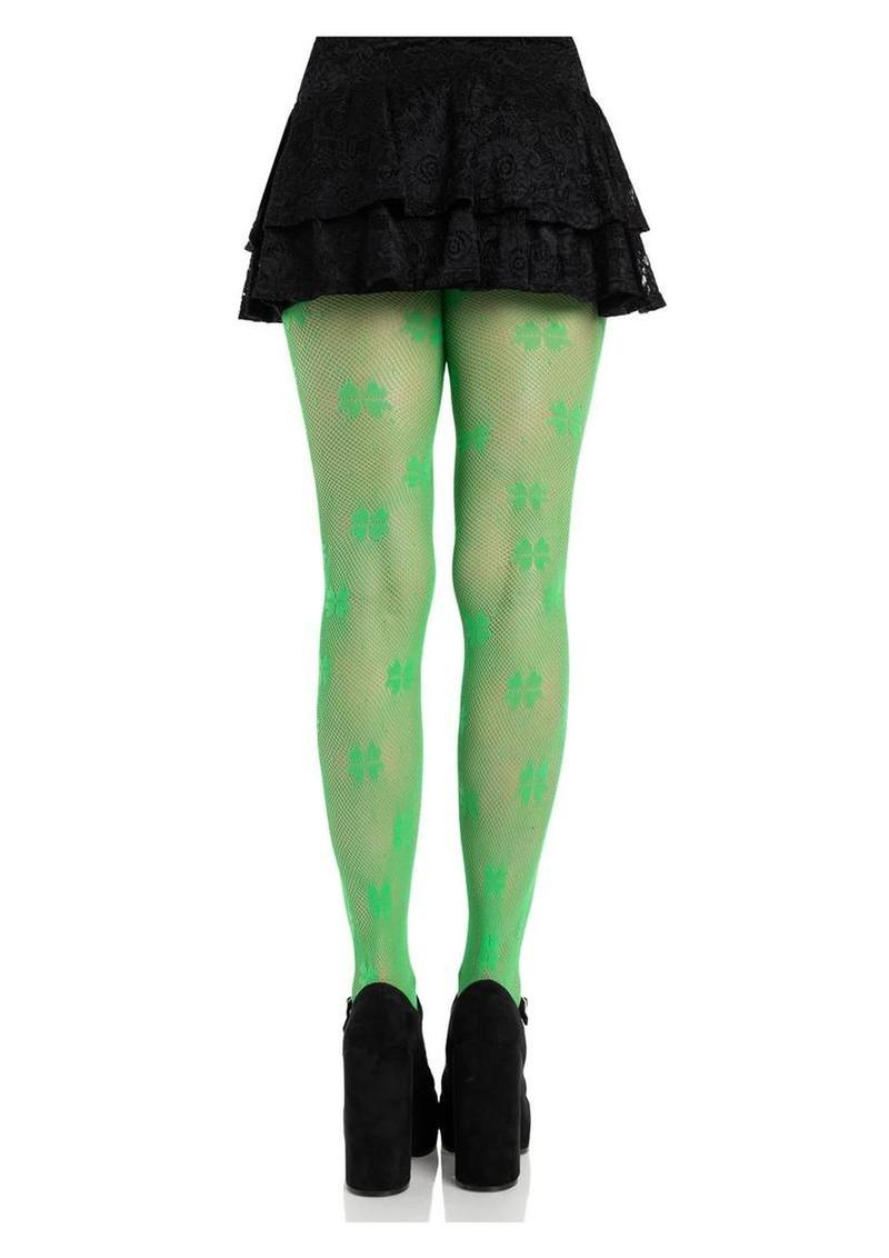 Leg Avenue Clover Net Tights - Green - One Size