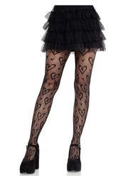 Leg Avenue Double Heart Net Tights - Black - One Size