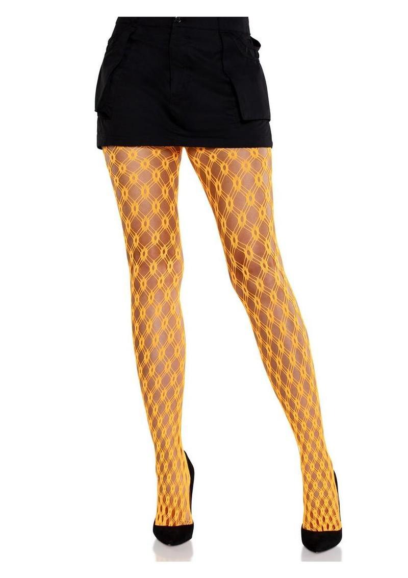Leg Avenue Eyelet Net Tights - Neon Orange - One Size