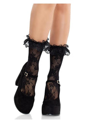Leg Avenue Floral Lace Ruffle Top Anklets - Black - One Size
