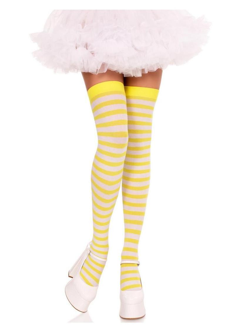 Leg Avenue Nylon Stocking W/ Stripe - White/Yellow - One Size