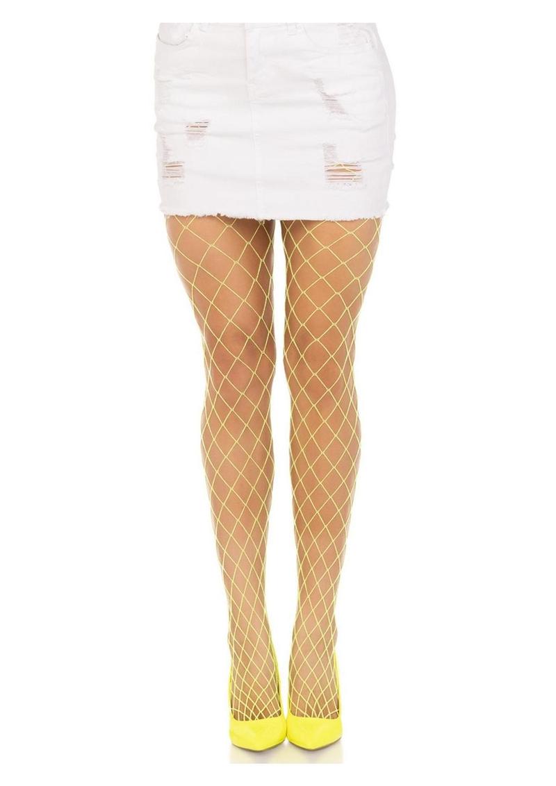Leg Avenue Spandex Diamond Panty Hose - Neon Yellow - One Size