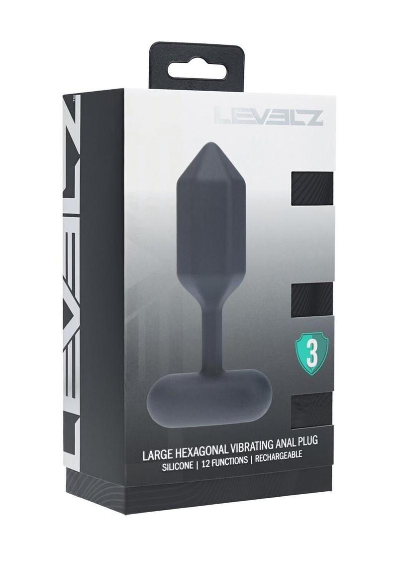 Levelz Hexagonal Vibrating Silicone Rechargeable Anal Plug - Black - Large