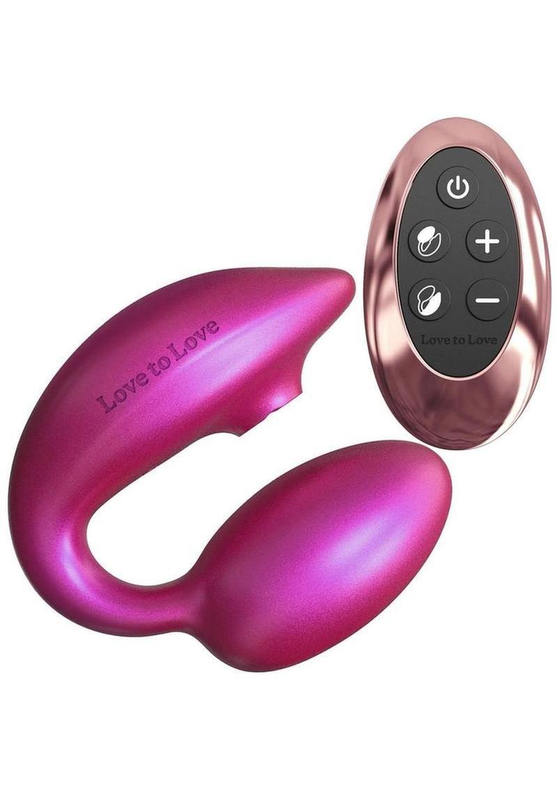 Love to Love Wonderlover Rechargeable Silicone Dual Vibrator with Remote - Iridescent - Berry