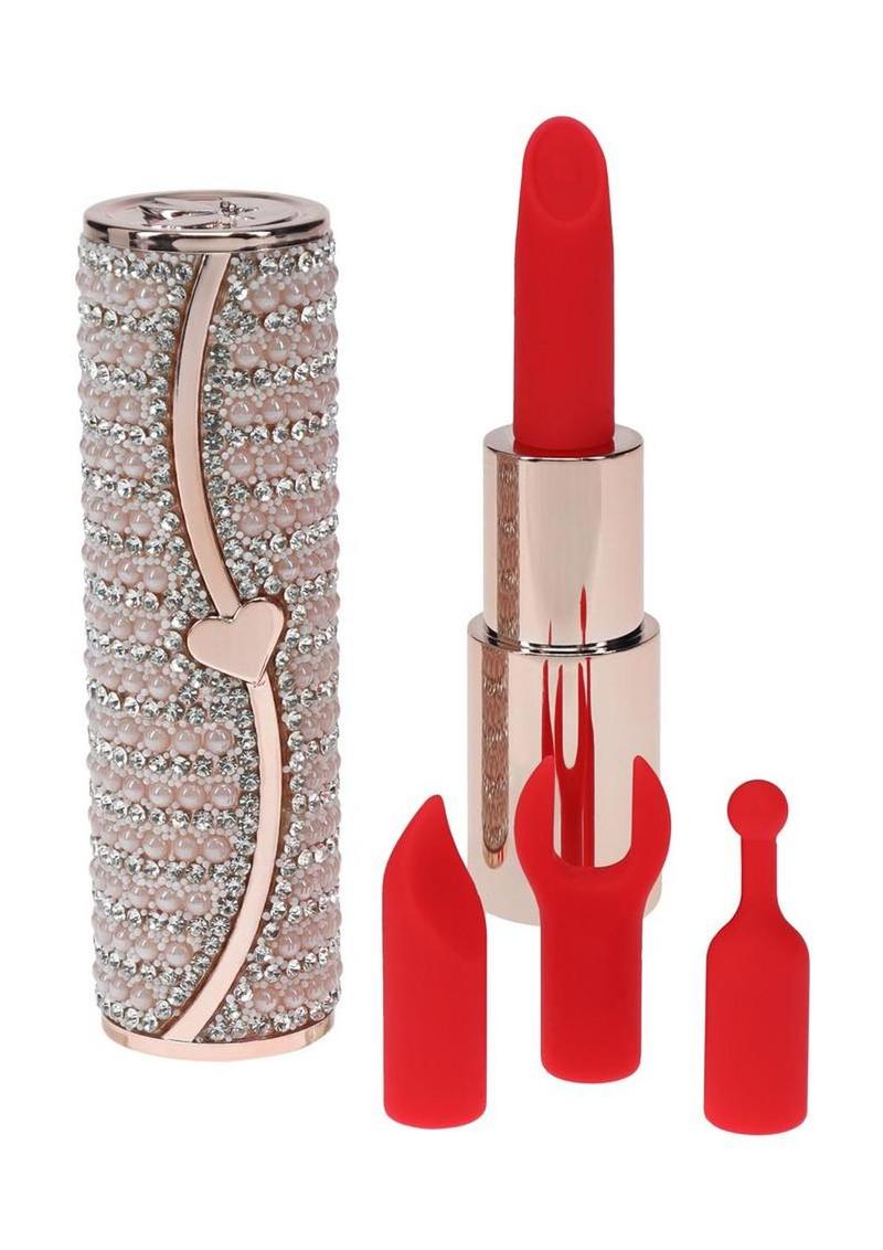 Loveline Candy Lipstick Rechargeable Silicone Vibrator with Interchangeable Heads - Pink
