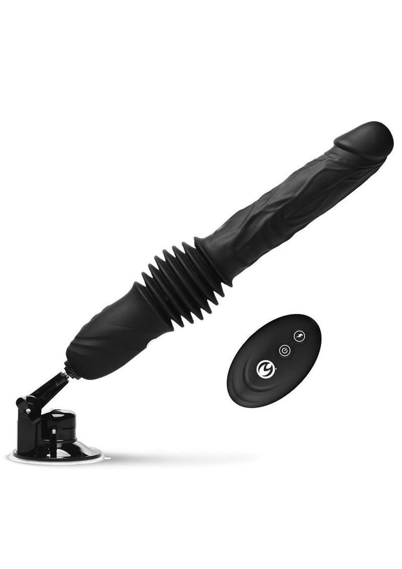 Master Series Double Pounder Silicone Vibrating Dildo Thruster with Remote - Black