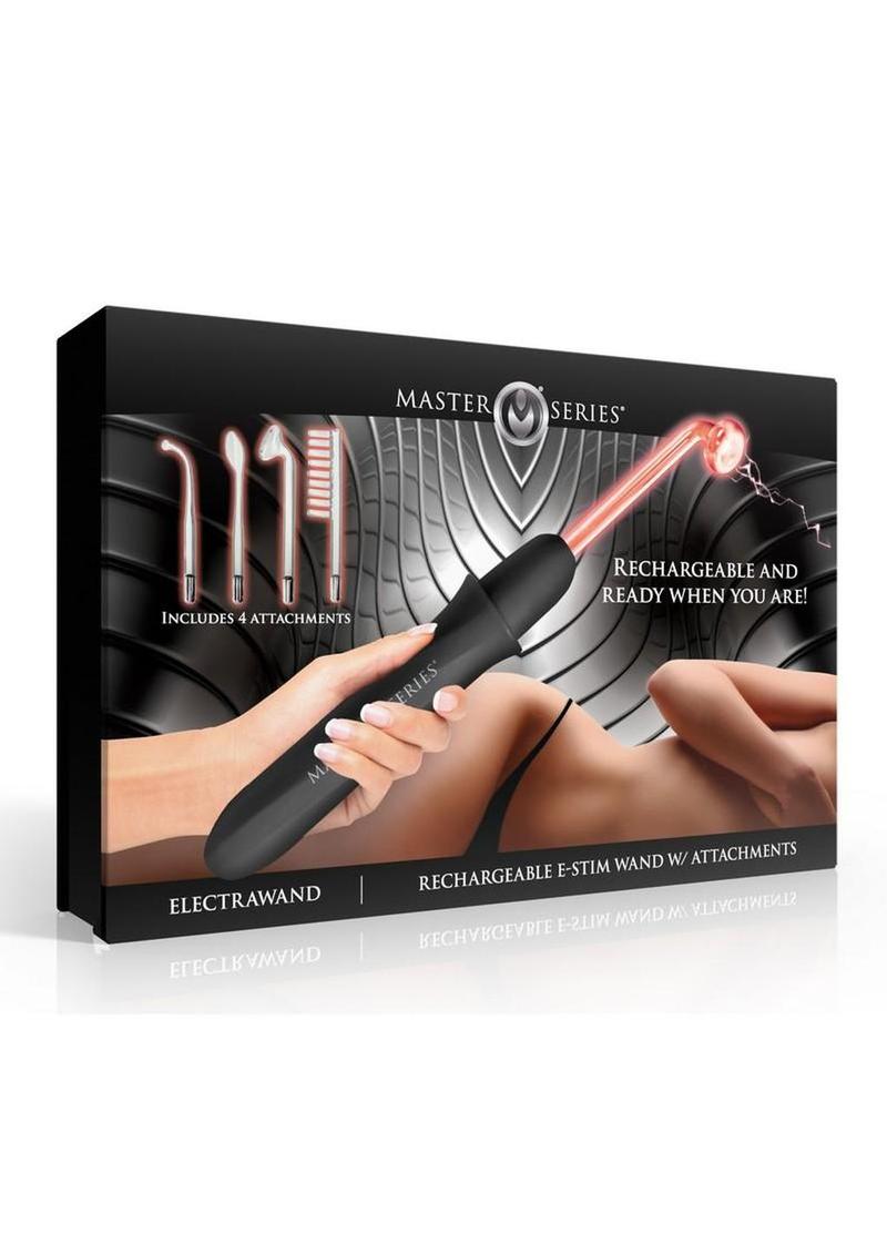 Master Series Elektrawand Rechargeable E-Stim Wand with Attachments - Black