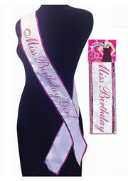 Miss Birthday Girl Party Sash - White