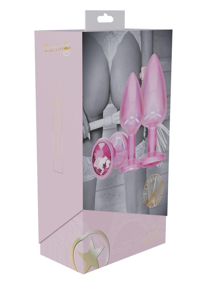 Ouch! Paris Collection Metal Anal Plug - Metal/Pink - 3 Piece/Set