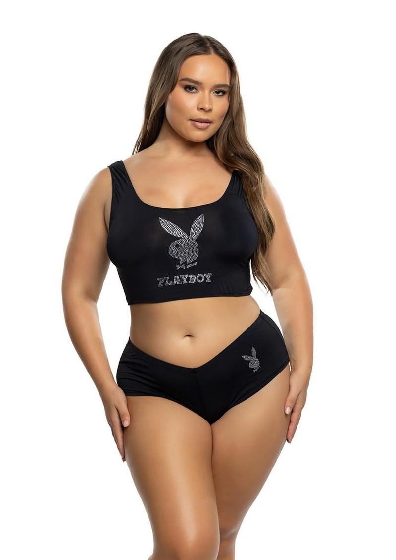 Playboy Bling Bunny Lounge Set (2 Piece) - 1xlarge - Black/Silver - XXLarge