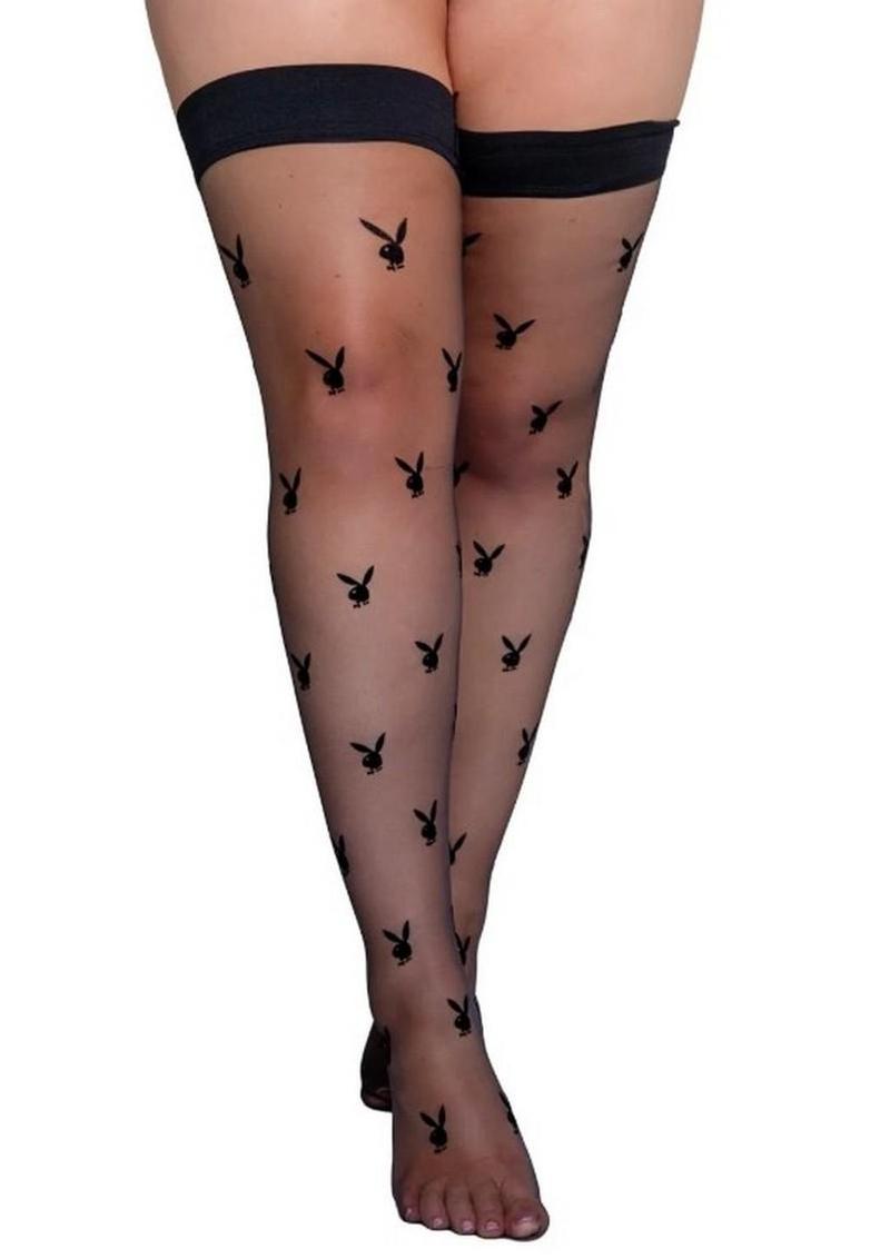 Playboy Bunny Noir Stockings - Black - Queen