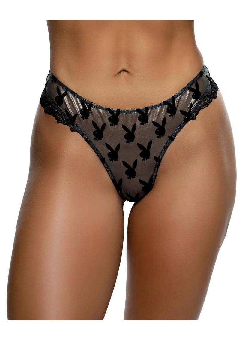 Playboy Shimmer Bunny Thong - Black - Large/XLarge