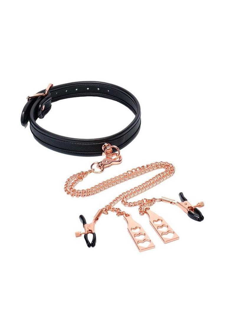 Punishment Choker and Nipple Clamps - Rose Gold
