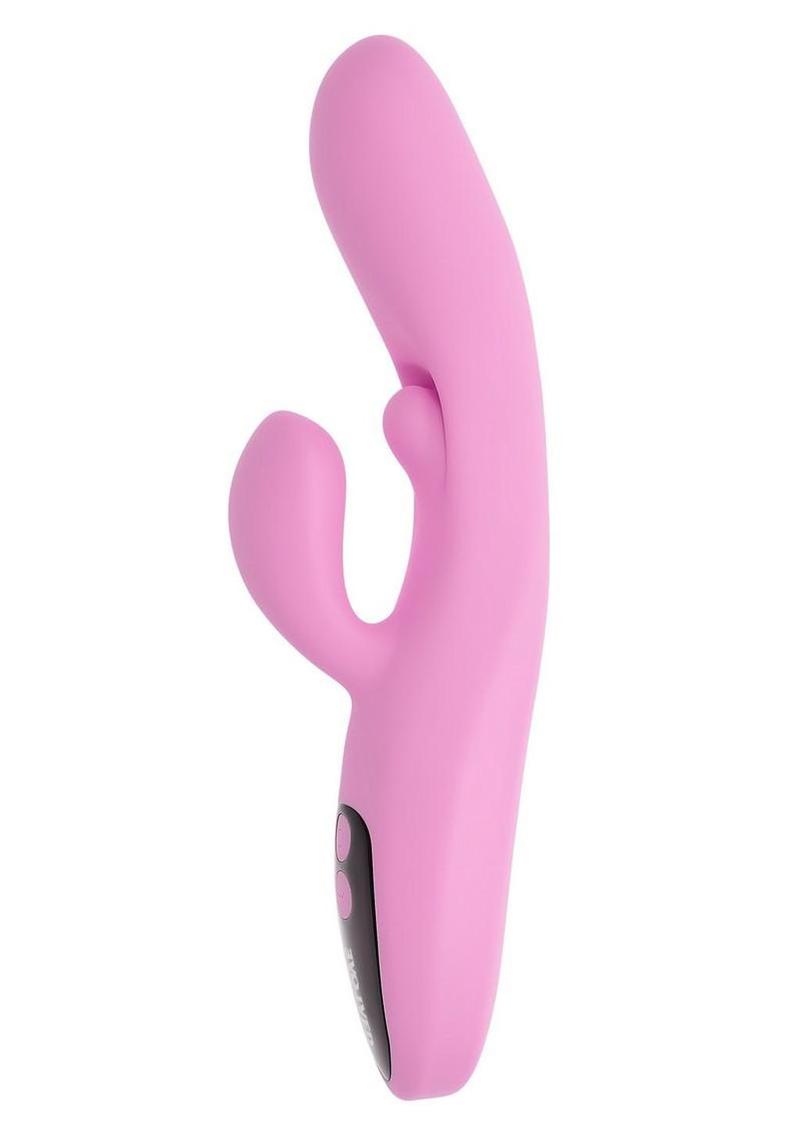 Push The Button Rechargeable Silicone Rabbit Vibrator with Clitoral Stimulator - Pink