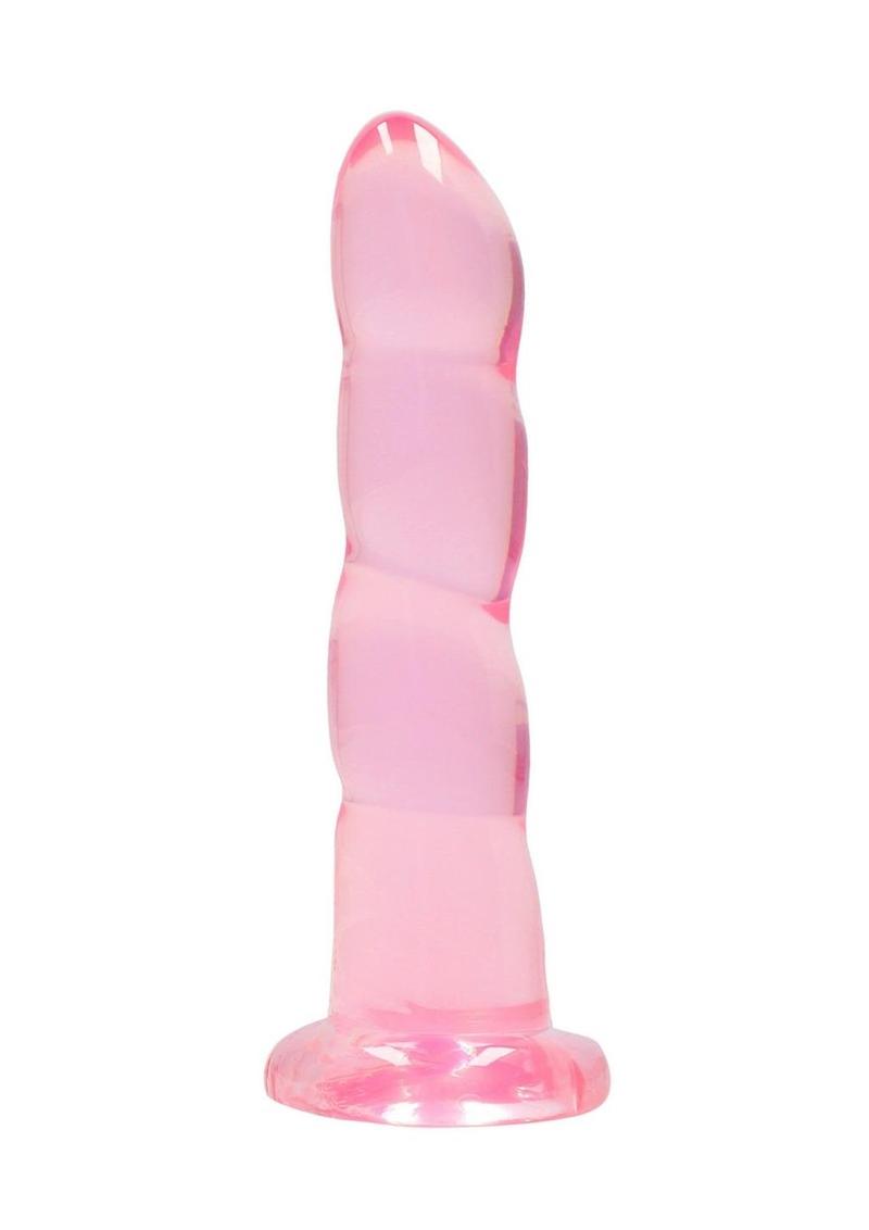 Realrock Crystal Clear Non Realistic Dildo with Suction Cup - Clear/Pink - 7in